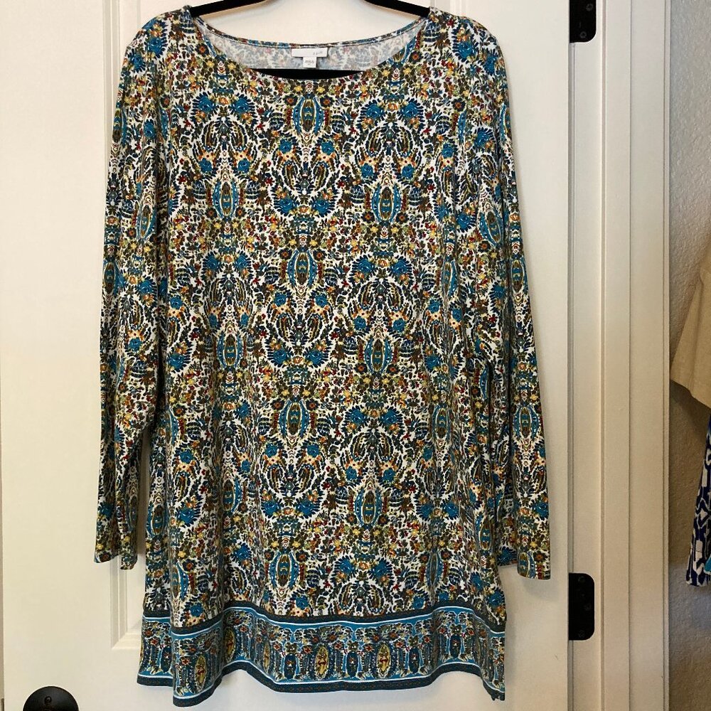 J Jill Tunic Size XL Tapestry Teal Print Floral Pullover